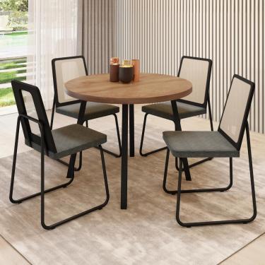 Imagem de Conjunto Sala de Jantar 4 Cadeiras Varese Carraro Nogal e Preto