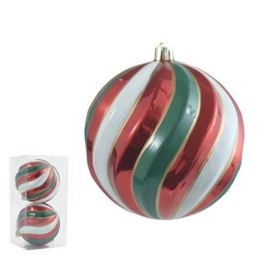 Imagem de Bola De Natal Decorada Colorida Listras 2 Unidades 10cm - FLORARTE