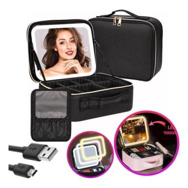 Imagem de Maleta Bolsa Cosméticos Maquiagem Com Espelho Led Blogueira viagem - B