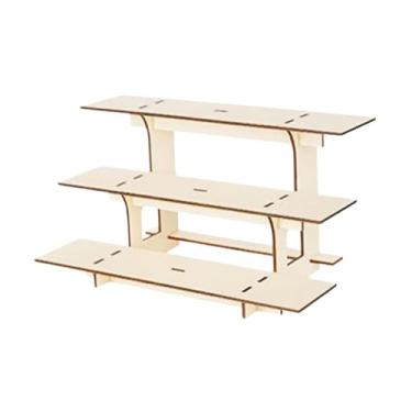 Imagem de Ｂｅｓｇａ Suporte de canto para exposição de mesa de varejo de 3 níveis para produtos, prateleira de madeira para feiras de artesanato, prateleira de canto para, Cor de Madeira Reta