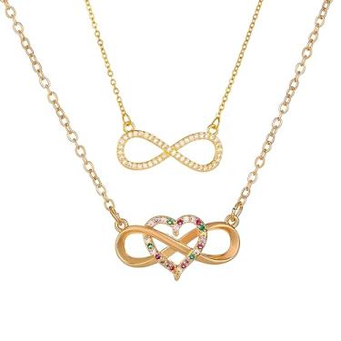 Imagem de WCRAZYE Colar feminino de coração infinito banhado a ouro 14 K, zircônia cúbica para sempre, amor, pingente de coração, joia de aniversário, Medium, Zircônia cúbica Banhado a ouro 14k Zircônia cúbica