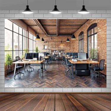 Imagem de Pano de fundo de escritório de 3 x 2,4 m para videoconferência, fotografia, zoom, reunião, vídeo, moderno, casa, escritório, sala de reunião, ambiente de trabalho, parede de tijolos, ambiente de