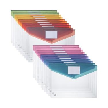 Imagem de Mr. Pen - Envelopes de plástico transparente com fecho de pressão, pacote com 10, A4, tamanho carta, abas coloridas, pastas transparentes para documentos, envelopes de plástico para documentos