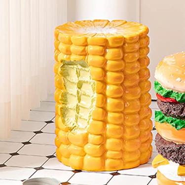 Imagem de Zerodis Banca Pequena Pintada à Mão para o Quarto da Sala de Estar, Quarto de Sapato Ergonômico Trocando Banquinho para o Proprietário Resin a pé Descanso Banquinho (Fardar de milho (tampo branco