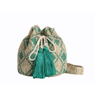 Imagem de SHAREYOIU Bolsa feminina Boho Bucket de tecido palha bolsa de praia de ombro com cores doces, Verde