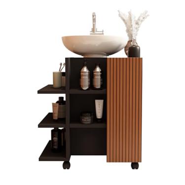 Imagem de Armário Organizador De Banheiro Para Pia De Coluna Com Nicho (Preto Ripado)