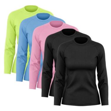 Imagem de Kit 5 Camisas Feminina Manga Longa Proteção Uv Dry Fit - Brás e Cia, G