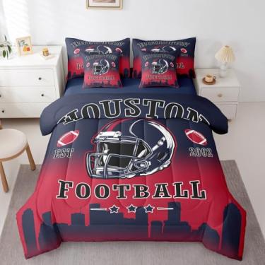 Imagem de Erosebridal Jogo de cama em uma bolsa de futebol americano, tamanho casal, para crianças, meninos, adolescentes e adultos, conjunto de edredom de rúgbi esportivo com lençóis, vermelho, azul, ombré, 7