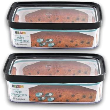 Imagem de Potes Herméticos para Bolo, Acrílico Transparente Helsim 1,5 Litros, Kit com 2 Unidades (Preto)