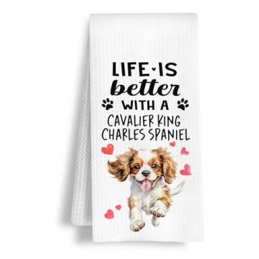 Imagem de HSIASHENG Toalhas de cozinha engraçadas Cavalier King Charles Spaniel, Life is Better with a Cavalier King Toalha de prato para cozinha, decoração de casa de banho, presente para amantes de cães, 40 ×