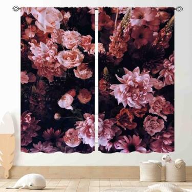 Imagem de Cortinas florais Boêmio, rosa, preto, floral, jardim, primavera, flor, rosa, estética, botânica, retrô, cortinas de janela, tratamentos para quarto, sala de estar, cozinha, banheiro, 2 painéis, 107 x