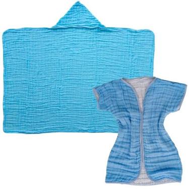 Imagem de Kit Toalha Banho Soft Capuz + Roupão infantil grande ate 4 anos piscin