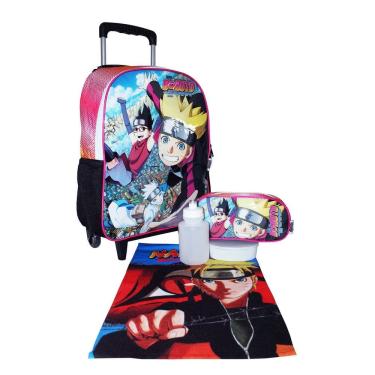 Imagem de Kit Mochila Naruto Boruto Anime Filme Rodinhas Estojo Grande