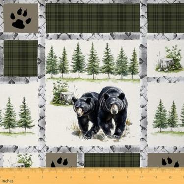 Imagem de Jejeloiu Tecido de estofamento de urso para cadeiras 1 jarda animal selvagem para projetos de bricolage em casa, à prova d'água, decoração interna e externa para crianças, cabana rústica, natureza,