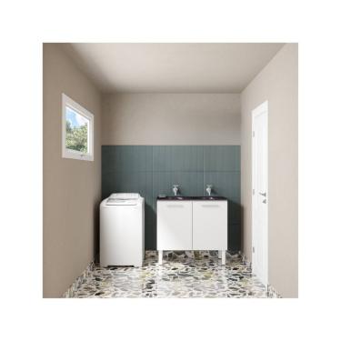 Imagem de Gabinete com Tanque para Lavanderia - Branco - 2 Portas - 100x50cm 100% Aço - Venus - Cozimax