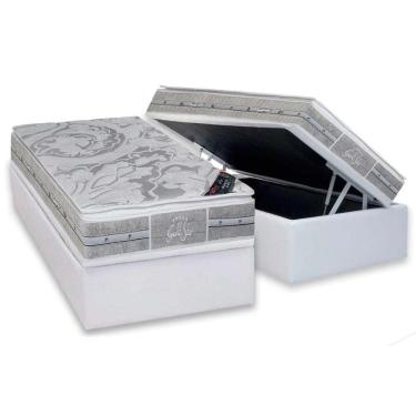 Imagem de Cama Box Baú Solteiro: Colchão Molas  Ensacadas Castor Super luxo Látex Plush + Base CRC Courano White (88x188)