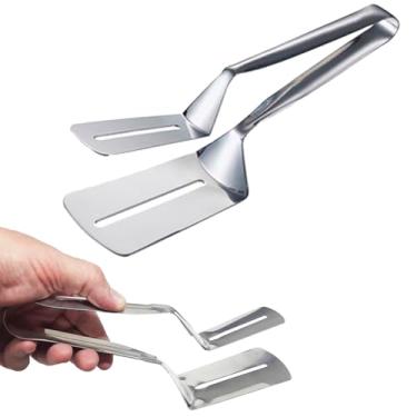 Imagem de Espátula Dupla Pinça em Inox Pegador De Frituras Peixes Carnes Pães E Pizza Multifuncional