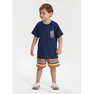 Imagem de Conjunto Verão Menino Marinho Camiseta e Bermuda Com Cadarço Surf - Mo