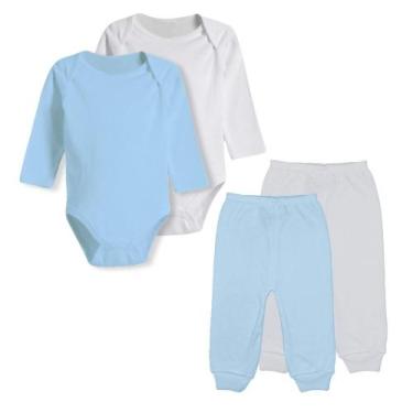 Imagem de Kit Bebê 4 Pç Body Longo Liso ou Estampado e Mijão Unissex - Koala Bab