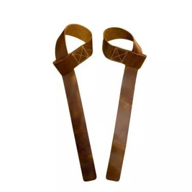 Imagem de Strap Fita Couro Lpo Treino Academia Musculação Haltere Pro Trainer (Natural)