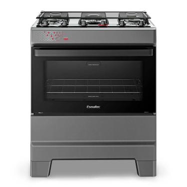 Imagem de Fogão a Gás Mesa Inox Super Chama Tampa de Vidro Forno 84L Limpa Fácil e Acendimento Automático IDEAL Top  T5IAT Cor Titanium 5 bocas Bivolt