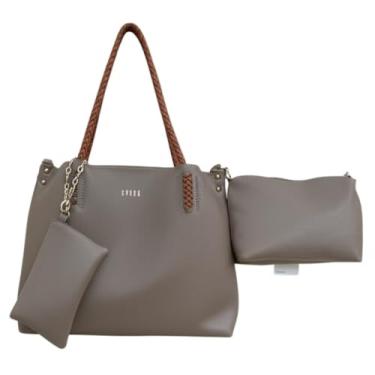 Imagem de Kit 3 Peças Bolsa Grande, Bolsinha Média Transversal e Carteira Feminina Alça Trançada Necessaire (Caqui)