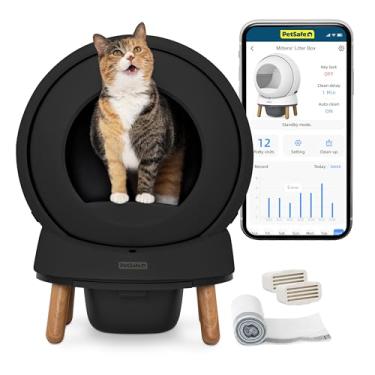 Imagem de PetSafe Caixa de areia para gatos ScoopFree SmartSpin autolimpante, preta – Controle avançado de odores, controlado por aplicativo com monitoramento de saúde, funciona com qualquer ninhada, até 2