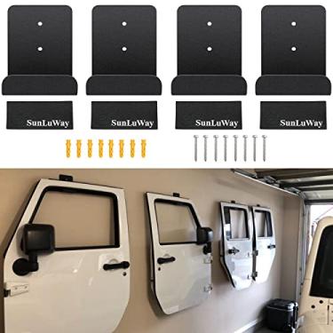Imagem de Cabide de porta removível montado na parede suporte de armazenamento de porta adequado para Jeep Wrangler CJ YJ TJ LJ JK JKU JL JLU e Jeep Gladiator JT (conjunto de 4 ganchos com almofada de proteção de borracha)
