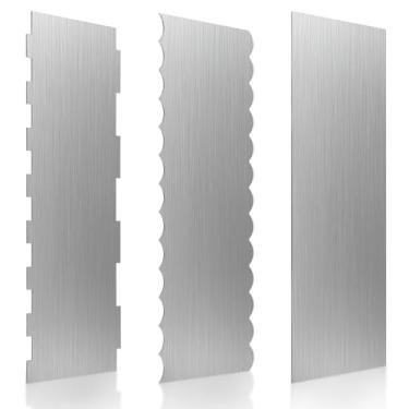 Imagem de Raspador de bolo de aço inoxidável, raspador de bolo de 21,8 cm com borda estampada dupla face, borda listrada, pente de decoração de bolo, raspador de metal para decoração de creme de mousse de