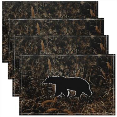 Imagem de meiyoeat Jogo americano rústico de urso para decoração de mesa de jantar de cozinha, ambientes internos e externos, cabana de caça à vida selvagem, tapetes de mesa, crianças, meninos, meninas, urso