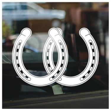 Imagem de Adesivo de vinil de ferradura dupla com pingente da sorte para carro, laptop, copo de água, garrafa de água, decoração de janela, presente para amantes de cavalos, motociclista, caubói, 18 x 12,8 cm