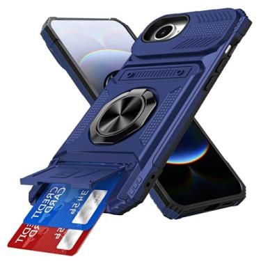 Imagem de COTDINFOR Capa para iPhone 16e com suporte de cartão integrado [loja 2 cartões] Anel de 360° suporte resistente à prova de choque capa carteira protetora para iPhone 16e 6,1 polegadas azul LM