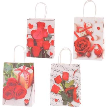 Imagem de YVYAVGE 4 peças de sacos de presente rosa floral 24 x 9 x 19 cm sacos de papel médios para presentes decoração de festa aniversário casamento lembrancinhas com alças (4 estilos)