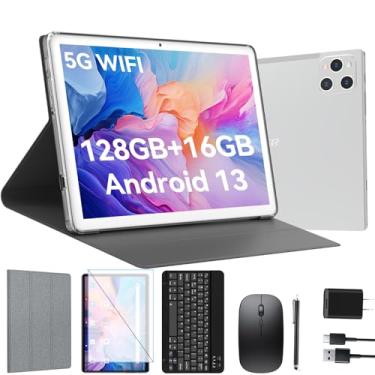 Imagem de Tablet, tablet Android de 10 polegadas com 128 GB de ROM, 16 GB de RAM (até 2 TB), processador Octa-Core, tablet WiFi 5G, com capa para teclado e mouse, câmera de 13 MP + 8 MP, bateria IPS Touchscreen