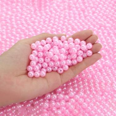 Imagem de DUQGUHO Miçangas de pérola rosa para artesanato 6 mm contas de plástico com furo 500 peças pérolas falsas para decoração de casamento pérola a granel para fazer joias, pulseira faça você mesmo
