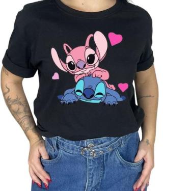 Imagem de Camiseta T-shirt Feminina Personalizada Stich Namorando Elegante Confo