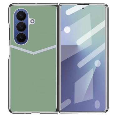 Imagem de LYJSMGZ Capa de couro para Samsung Galaxy Z Fold 7, capa de telefone fina com design de linha, protetor de tela masculina e feminina, capa de negócios elegante, verde, dobra 7