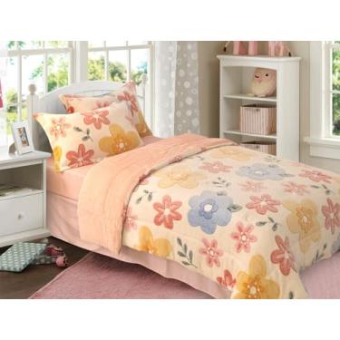Imagem de Meeting Story Conjunto de edredom solteiro para crianças, com estampa de sonhos florais e fofos, ultramacio (amarelo)