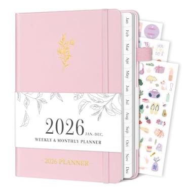 Imagem de Agenda 2026, agenda semanal e mensal com abas de janeiro de 2026 a dezembro de 2026, calendário acadêmico de capa dura A5 com data para agenda escolar e escritório, 14,7 cm x 21 cm, rosa