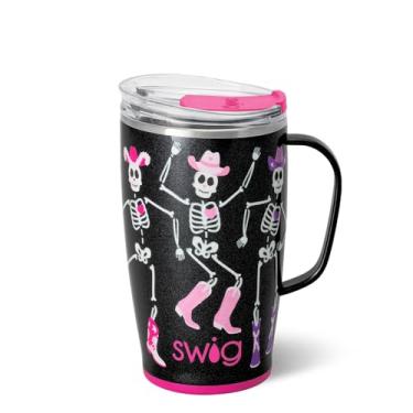 Imagem de Swig Life Caneca de viagem de 510 g, copo isolado com alça e tampa, caneca de café de viagem, compatível com porta-copos, copo de aço inoxidável de 510 g, reutilizável isolado com tampa (Let's Go