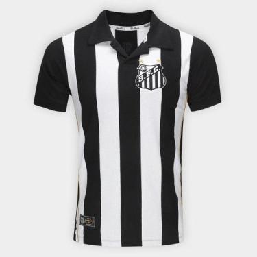 Imagem de Camisa Polo Santos 2010 Listrada Retrômania Masculina, Preto, Branco, 
