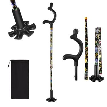 Imagem de Bengalas de caminhada para mulheres para estabilidade – Bengala YOKABOZE para idosos, ajustável em altura, antiderrapante, leve, de alumínio, dobrável, dobrável para viagem, xadrez roxo