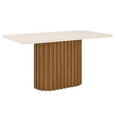 Imagem de Mesa de Jantar Solana 160 cm Canto Arredondado com Vidro Nature Off Wh