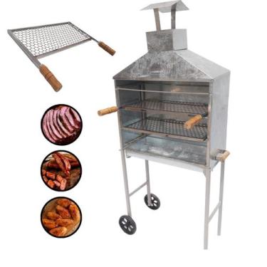 Imagem de Churrasqueira Móvel Espetinho + Grelha Extra Cabo Madeira - INOX LAURI