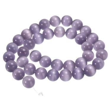 Imagem de HARFINGTON 38 peças de contas de pedra de olho de gato violeta claro 10 mm contas redondas lisas de cristal de pedra preciosa solta para fazer joias, pulseiras, colar, brincos, faça você mesmo