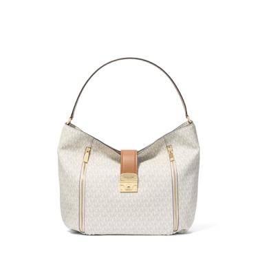 Imagem de Michael Kors Addie Bolsa de ombro Hobo grande, ferragens douradas/Sarja revestida com assinatura MK/baunilha/bolota