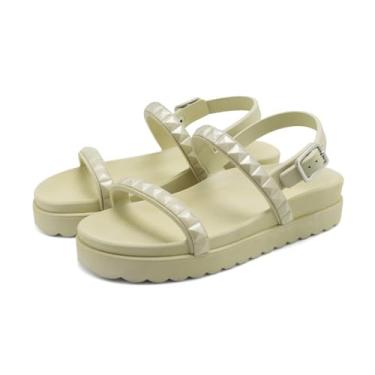 Imagem de Sandalia Rasteira Papete Piramide Feminina Com Fivela Solado Microexpandido Confortavel Verao Macia Tamanho:37;Cor:Off White;Gênero:Feminino;Departamento BS:Esporte