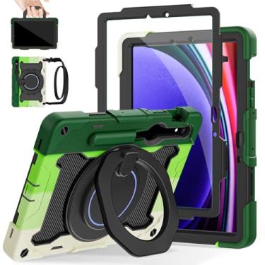 Imagem de ROISKIN Capa para Samsung Galaxy Tab S10 FE / S9 / S9 FE 5G com protetor de tela, suporte giratório, alça e suporte para caneta, capa protetora resistente à prova de choque para Galaxy Tab S10 FE / S9