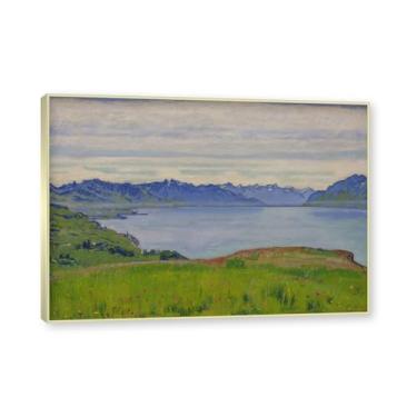 Imagem de Moldura champanhe. Imagem natureza em tela, (lago de Genebra 08) de Ferdinand Hodler, reprodução de quadros, quadro de arte de parede de tela para casa. 50x70cm