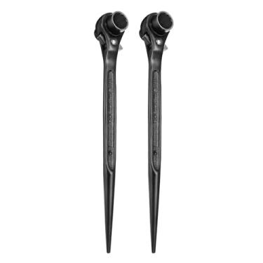 Imagem de HARFINGTON 2 peças de chave catraca para andaimes 14 mm x 17 mm CR-V 12 pontos soquete de extremidade dupla catraca para andaime spud ferramenta para reparo de automóveis manutenção mecânica, preto